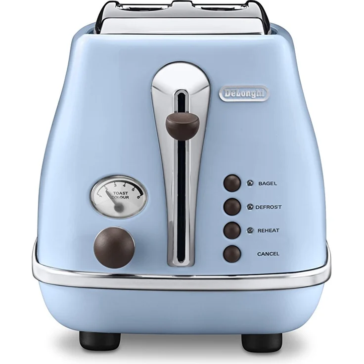 De'Longhi Toaster Icona Vintage CTOV2103.AZ - 2-Schlitz-Toaster mit Brötchenaufsatz, Edelstahl in elegantem Retro Look mit Chrom-Details, blau  – Bild 3