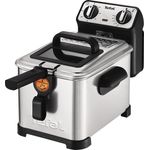 Tefal FR5101 Filtra Pro Inox & Design 3 Liter Premium Fritteuse, 2300 Watt, Semiprofessionelle Fritteuse mit Öl, Clean-Oil-System, wärmeisoliert, Thermostat, Timer, knusprige Pommes edelstahl-schwarz
