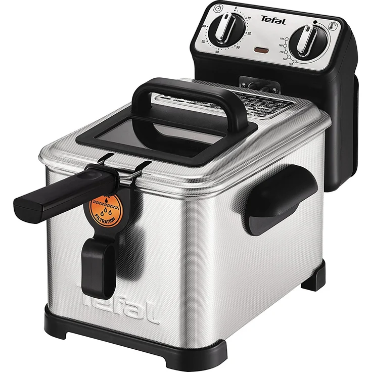 Tefal FR5101 Filtra Pro Inox & Design 3 Liter Premium Fritteuse, 2300 Watt, Semiprofessionelle Fritteuse mit Öl, Clean-Oil-System, wärmeisoliert, Thermostat, Timer, knusprige Pommes edelstahl-schwarz – Bild 1