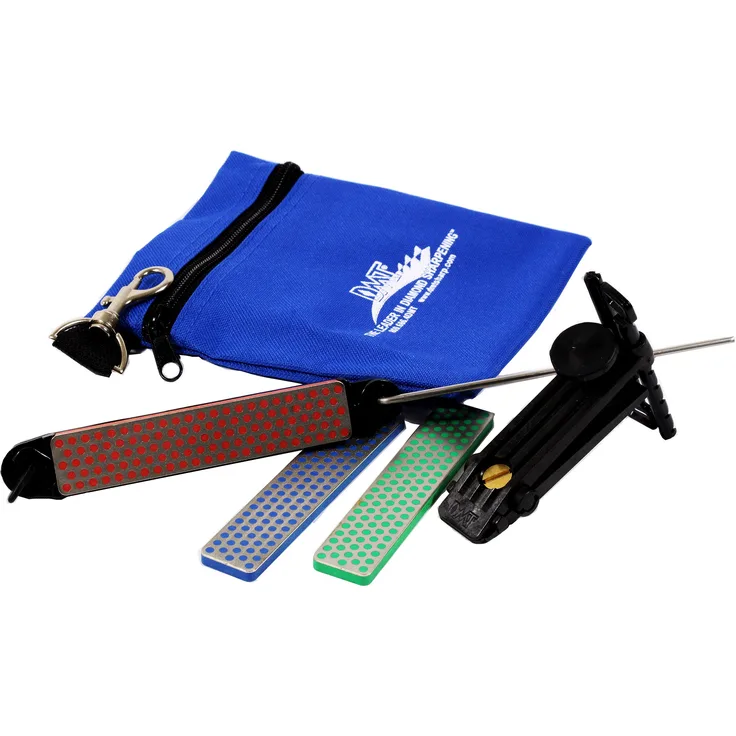 DMT AKEFC Aligner-Kit, 3 Schleifsteine mit Diamanten 10cm grob, fein, extra-fein, Führungsschiene, Aufbewahrungstasche aus Stoff