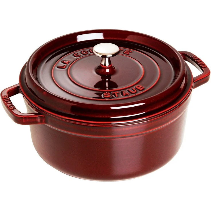 Staub 1102287 Cocotte-Bräter, rund mit Deckel 22 cm, 2,6 L, mit mattschwarzer lierung im Inneren des Topfes, grenadine – Bild 1