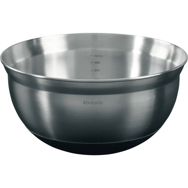 Brabantia 363863 Rührschüssel, Edelstahl mit hitzebeständigem Silikonboden 3.0 Liter