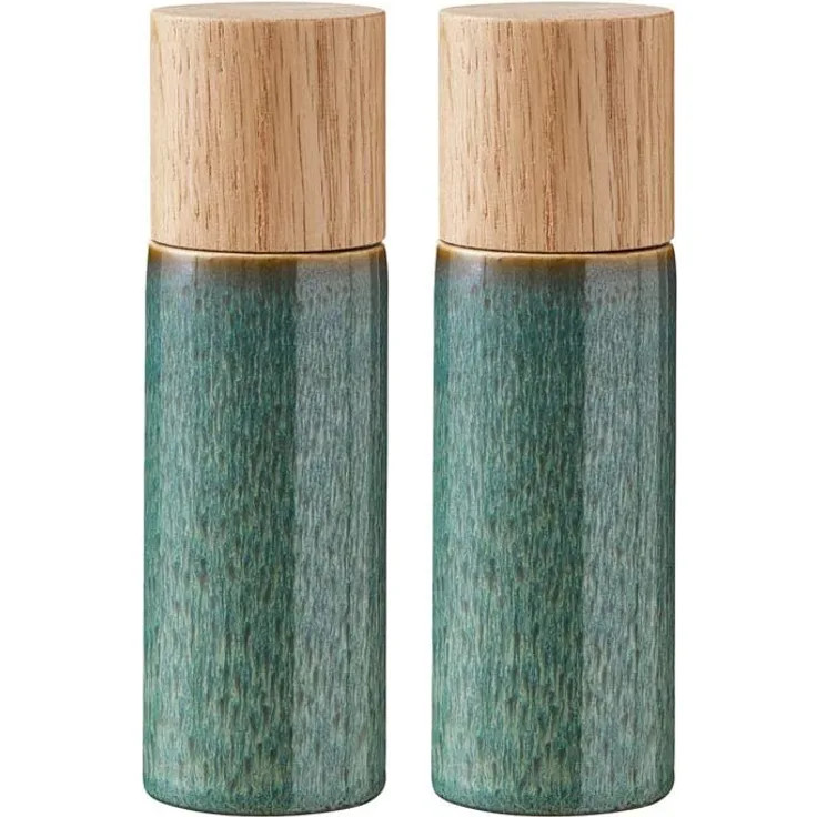 Bitz Salz- und Pfeffermühle aus Steingut, Keramikmahlwerk, von Hand glasiert, grün