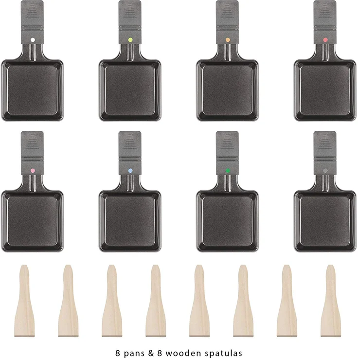 Clatronic RG 3518 Raclette-Grill mit heißem Stein zum Grillen und Überbacken, Wendegussplatte, 8 Pfännchen, 8 Holzspatel, antihaftbeschichtet – Bild 5