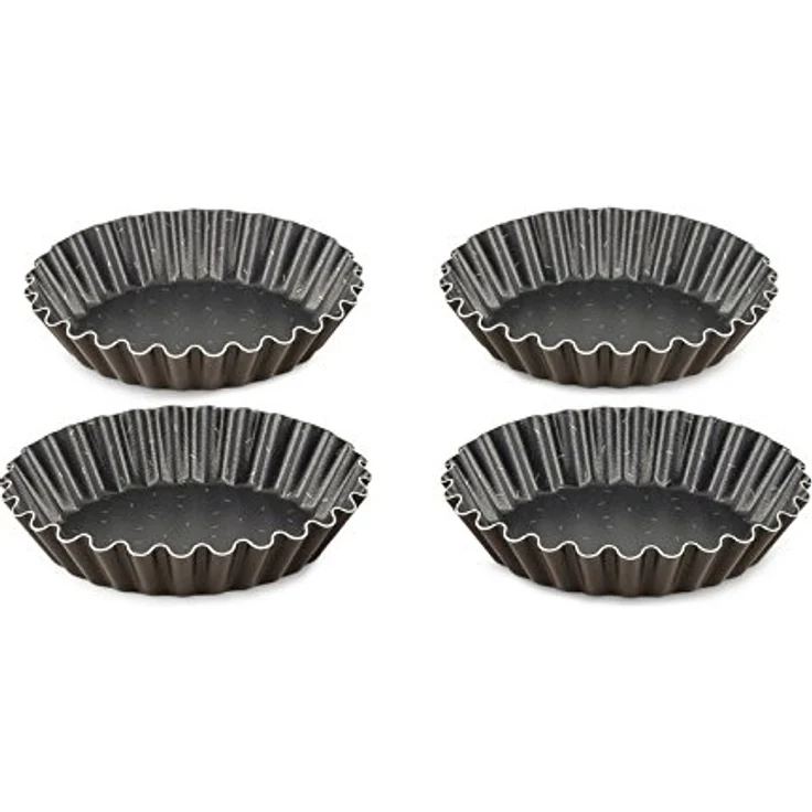 Tefal J1608102 Success Set aus 4 Alu-Tarte-Backförmchen, Schwarz, 11 x 9 x 2,5 cm