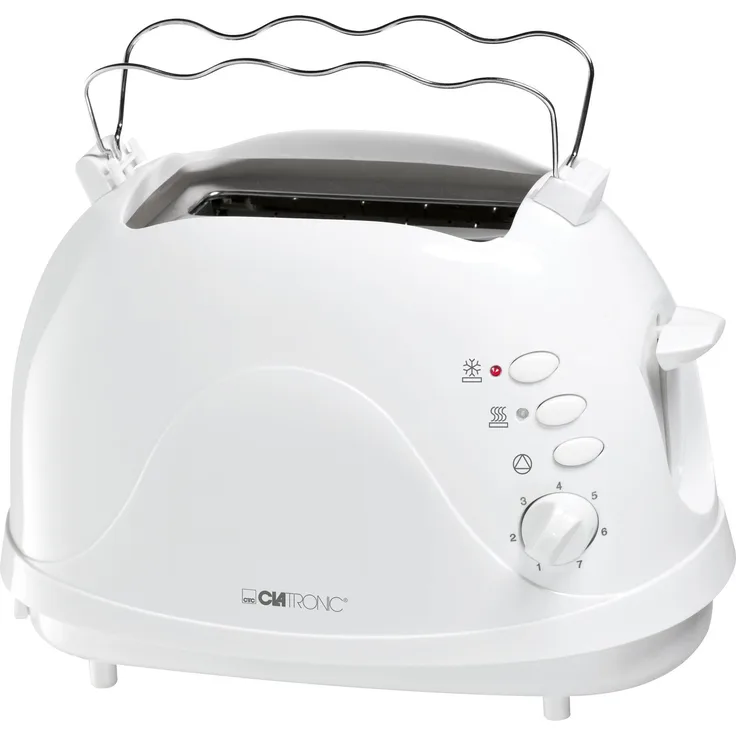 Clatronic TA 3565 2-Scheiben-Toaster, Cool-Touch Gehäuse, integrierter Brötchenaufsatz, Aufwärmfunktion, Auftaufunktion, Schnellstoppfunktion, weiß