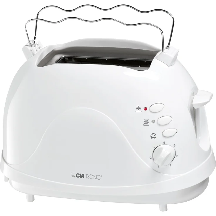 Clatronic TA 3565 2-Scheiben-Toaster, Cool-Touch Gehäuse, integrierter Brötchenaufsatz, Aufwärmfunktion, Auftaufunktion, Schnellstoppfunktion, weiß – Bild 1