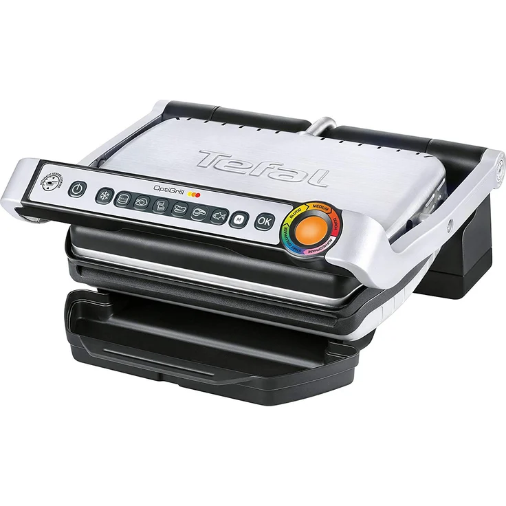 Tefal GC716D OptiGrill Kontaktgrill, 2000W, Thermostat, 6 voreingestellte Grillprogramme, stufenlose Farbänderung des Lichtindikators, inkl. Waffel-Platte, Kelle, silber – Bild 3