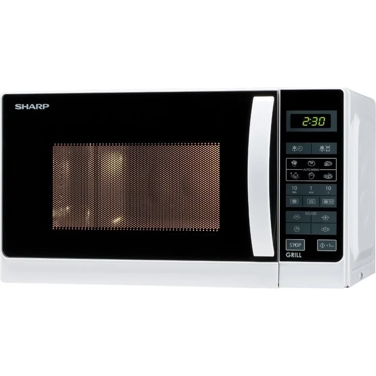 Sharp R642WW 2-in-1 Mikrowelle mit Grill, Standgerät, 20 Liter Garraum, 800 Watt, 8 Automatikprogramme, Timer, Kindersicherung, Energiesparmodus, Glasdrehteller 25,5 cm, weiß – Bild 4