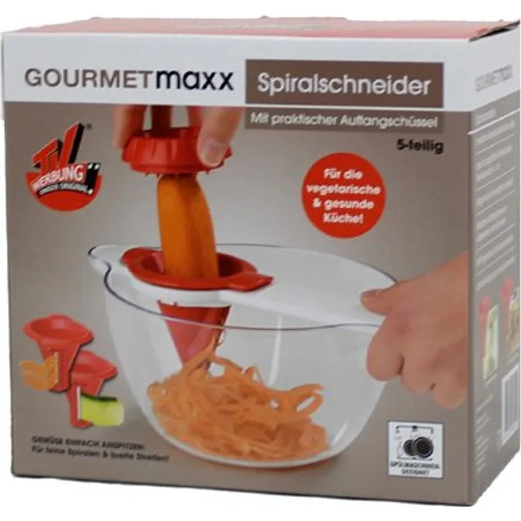 GOURMETmaxx 06552 Spiralschneider mit Salatschüssel rot-weiß