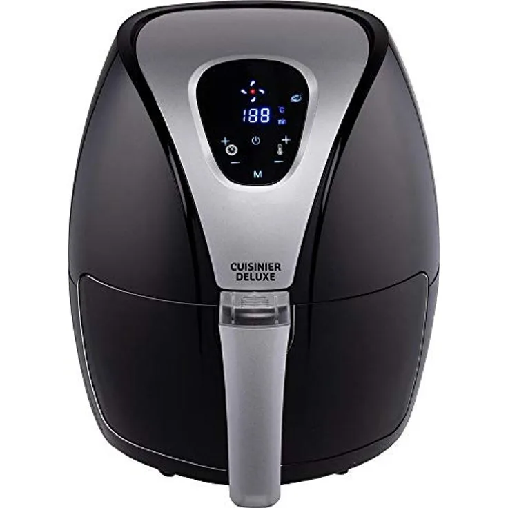 Cuisine Deluxe Heißluftfritteuse, ohne Öl, 2,4 Liter Fassungsvermögen, 1300-1500 Watt, 80% weniger Fett, Timer, schwarz