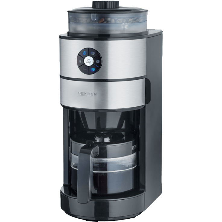 SEVERIN Kaffeeautomat mit integriertem Mahlwerk und Glaskanne, Für Kaffeebohnen und Filterkaffee, Automatische Abschaltung, bis zu 6 Tassen, KA 4811, Edelstahl-Schwarz