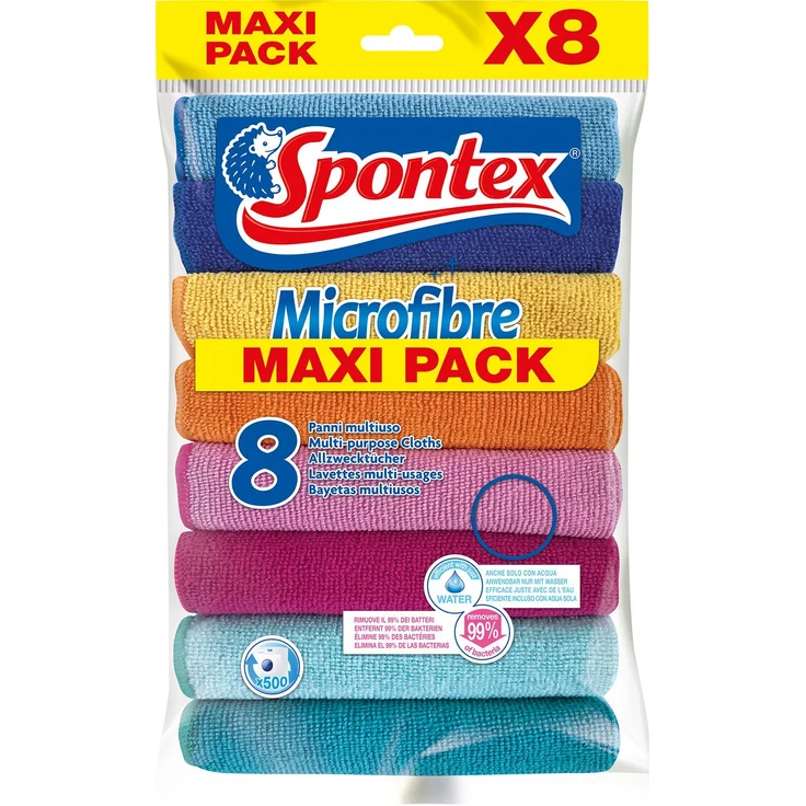 Spontex Mikrofaser Allzwecktücher 8er - Bunte Mikrofasertücher für viele Einsatzgebiete im Vorteilspack (4 x 8 Tücher)
