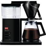 Melitta AromaSignature DeLuxe 100703, Filterkaffeemaschine mit Glaskanne, Heißbrüh-Verfahren, Schwarz-Edelstahl Filter-Kaffeemaschine, 1.2 liters