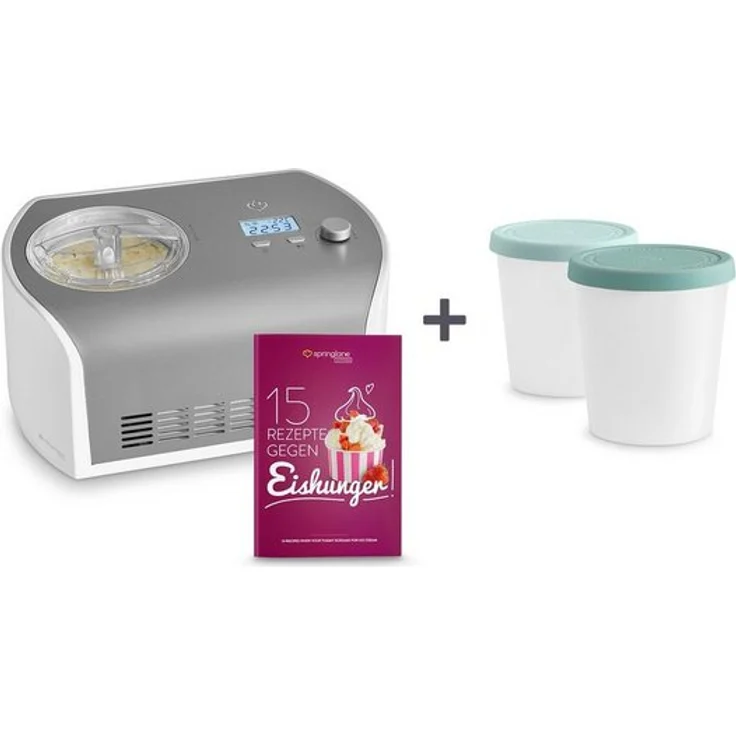 Springlane Eismaschine mit Kompressor inkl. Rezeptheft, 1,2 l, 135 W, Elli + 2 Aufbewahrungsbehälter Türkis – Bild 1