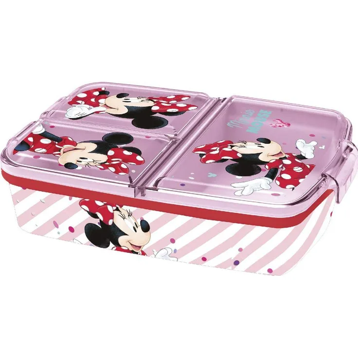 STOR Minnie Mouse - Disney | Brotdose mit 3 Fächern für Kinder - Kids Sandwich Box - Lunchbox - Brotbox BPA frei