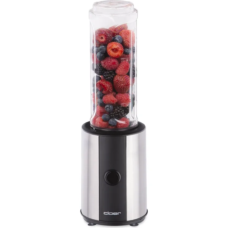 Cloer 6969 Smoothie Maker Edelstahl - 300 Watt - BPA-freie Tritanflasche spülmaschinenfest - 0,6l Inhalt - 2. Mixbehälter bzw. Trinkflasche inklusive - Edelstahlmesser - Mini Mixer