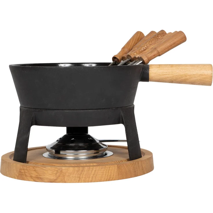 Boska Fondue Pro Set L, Käsefondue, Fondue-Set, Fonduetopf, Gusseisen, Eichenholz, Edelstahl, Schwarz, 1.5 L, 853551 – Bild 1