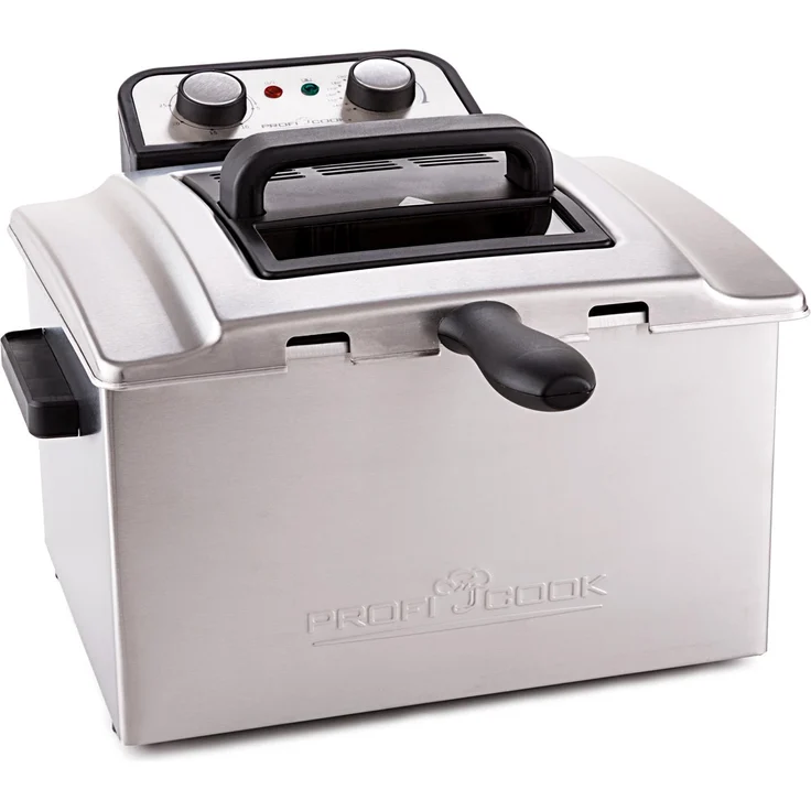 ProfiCook PC-FR 1038 Doppelfritteuse mit 2 kleinen und einem großen Frittierkorb, 5 Liter Kapazität, permanent Geruchs-und Fettdunstfilter, Edelstahlgehäuse, 3000 Watt – Bild 1