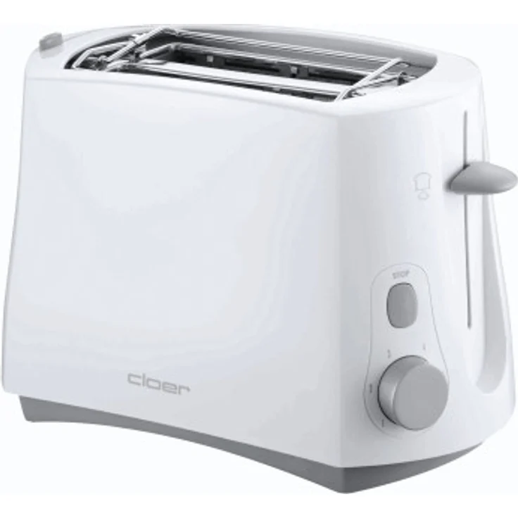 Cloer 331 Doppelschlitztoaster, 825 W, 6 Bräunungsstufen, integrierter Brötchenaufsatz, Krümelschublade, Nachhebevorrichtung, weiß – Bild 1