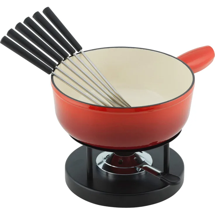 KUHN RIKON 32236 Induktion Eisenguss 24cm Käsefondueset, Gusseisen, Rot, 34 x 26 x 23 cm, 9-Einheiten