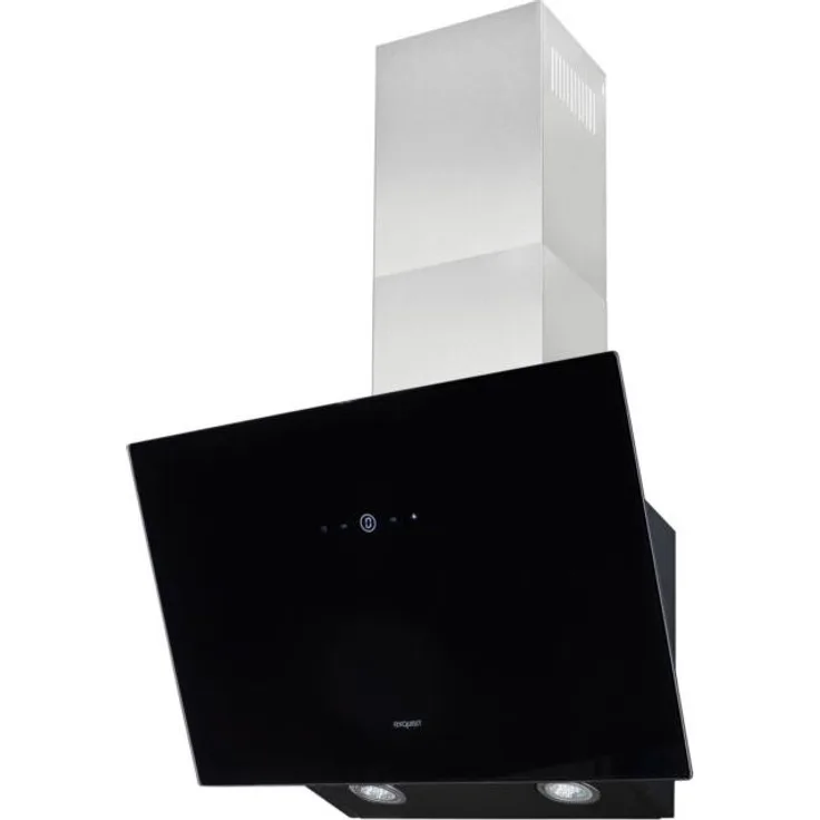 Exquisit KFD 60-8, Motorhaube, Kamin abgewinkelt, Breite: 59.5 cm, Tiefe: 38 cm, Absaugung und Rückführung (mit zusätzlichem Rückführungsset), rostfreier Edelstahl/schwarzes Glas