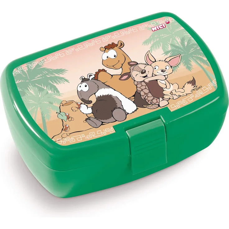NICI 45456 Brotdose, Gürteltier, Ameisenbär und Wüstenfuchs 18x12,5x6,5cm, grün