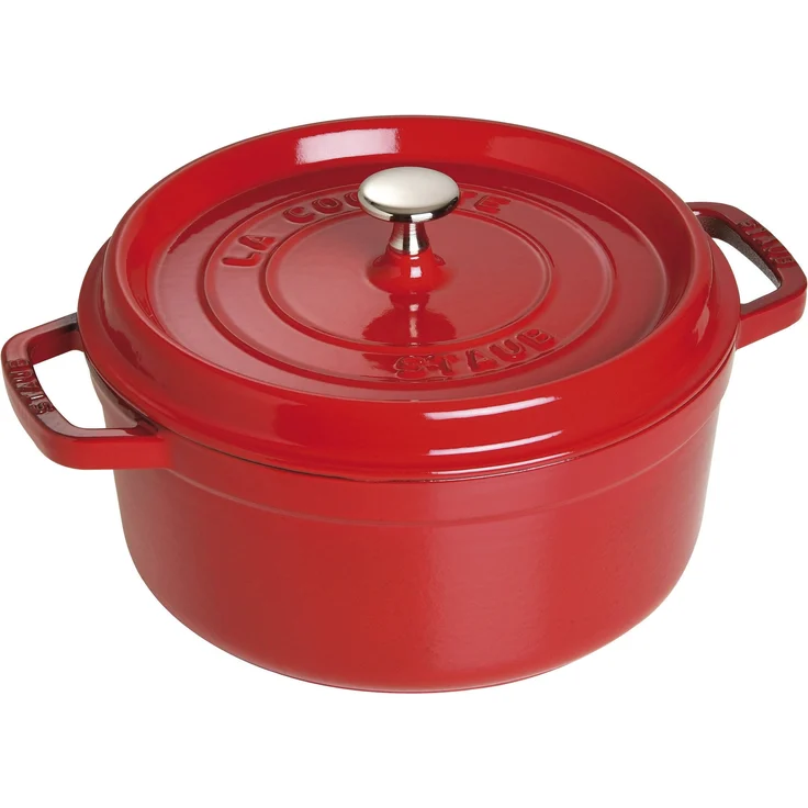 Staub 1102006 Cocotte-Bräter, rund mit Deckel 20 cm, 2,24 L, induktionsgeeignet, mit mattschwarzer lierung im Inneren des Topfes, kirsche – Bild 1