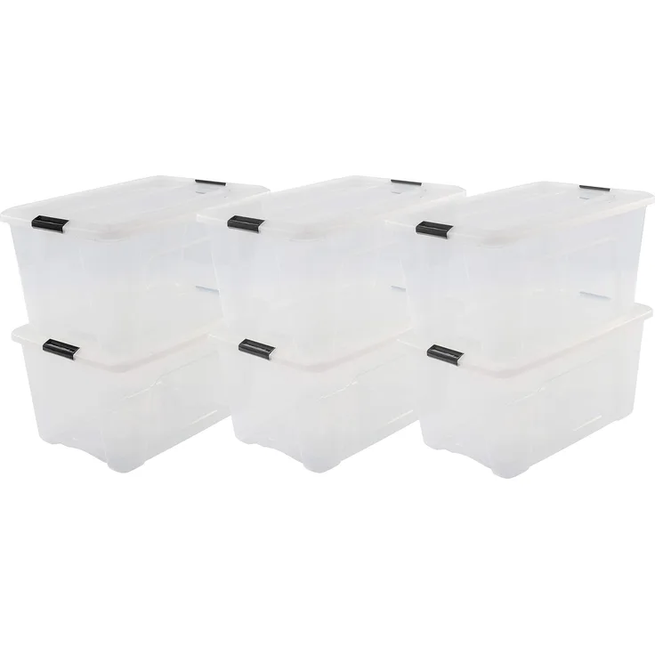 IRIS OHYAMA stapelbare Aufbewahrungsboxen mit Klickverschluss, Plastik, transparent Deckel, 45L, 6er Set