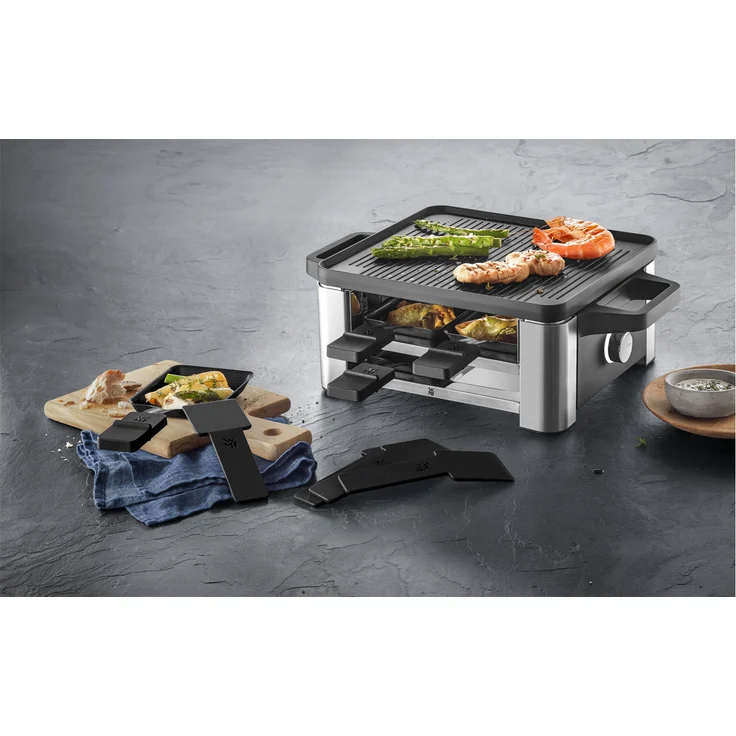 WMF Lono Raclette Grill, Raclette 4 Personen, 870 W, inkl. mit Pfännchen und Schiebern, edelstahl matt – Bild 3