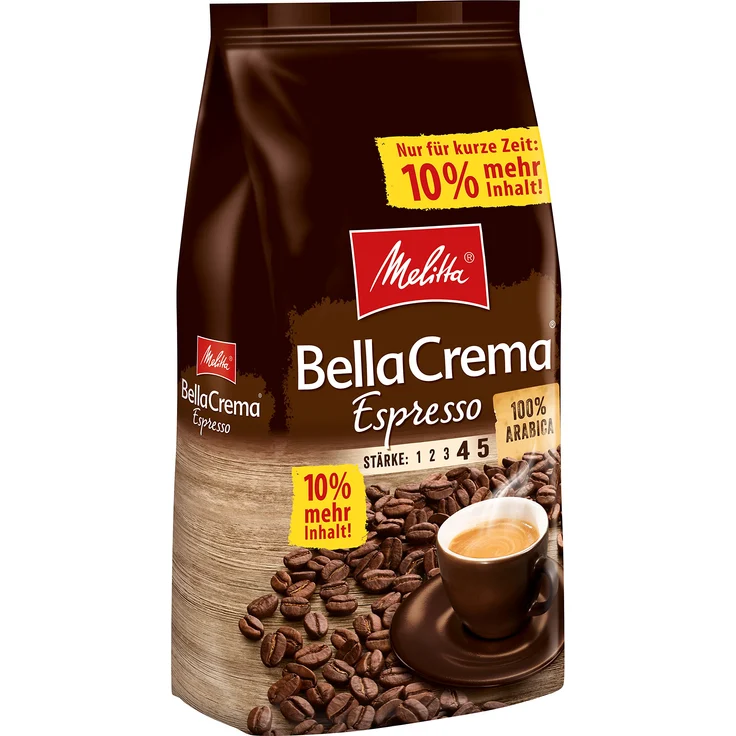 Melitta Ganze Kaffeebohnen, 100% Arabica, kräftig-würziger Geschmack, Stärke 4-5, BellaCrema Espresso, 1100g – Bild 1