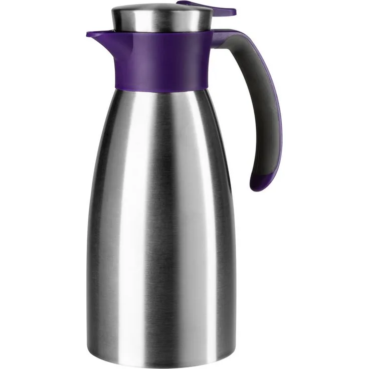 Emsa 512577 Isolierkanne, Edelstahl, 1 Liter, Quick Tip Verschluss, 100% dicht, Brombeer, Soft Grip