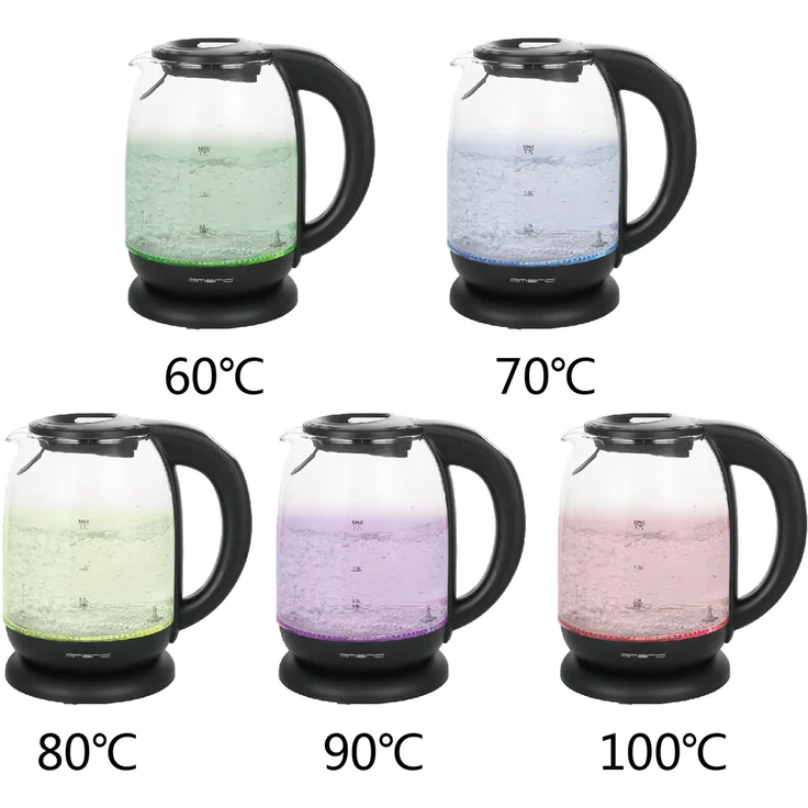 Emerio WK-119255 Glas Wasserkocher mit Temperaturwahl (60°C-70°C-80°C-90°C-100°C), BPA-frei, Trockengehschutz, Auto-Off, 2200 Watt, Edelstahl, 1.7 liters – Bild 2