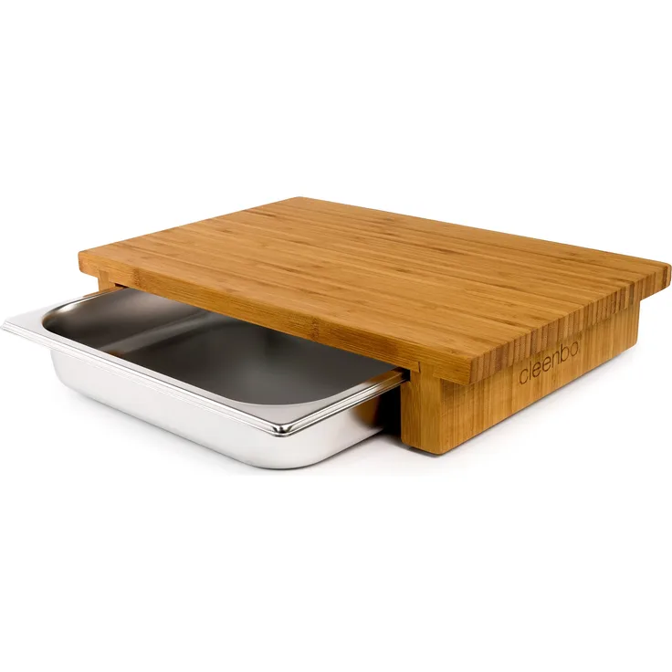 cleenbo Schneidebrett 'classic bamboo GN' mit Edelstahl Auffangschale