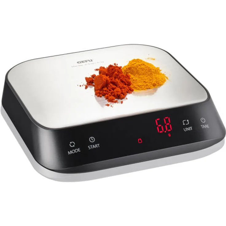 Gefu Fein- und Küchenwaage Preziso, Zutatenwaage, Waage, Zuwiegefunktion, Feinteilung mit 0,1g, Kunststoff, Edelstahl