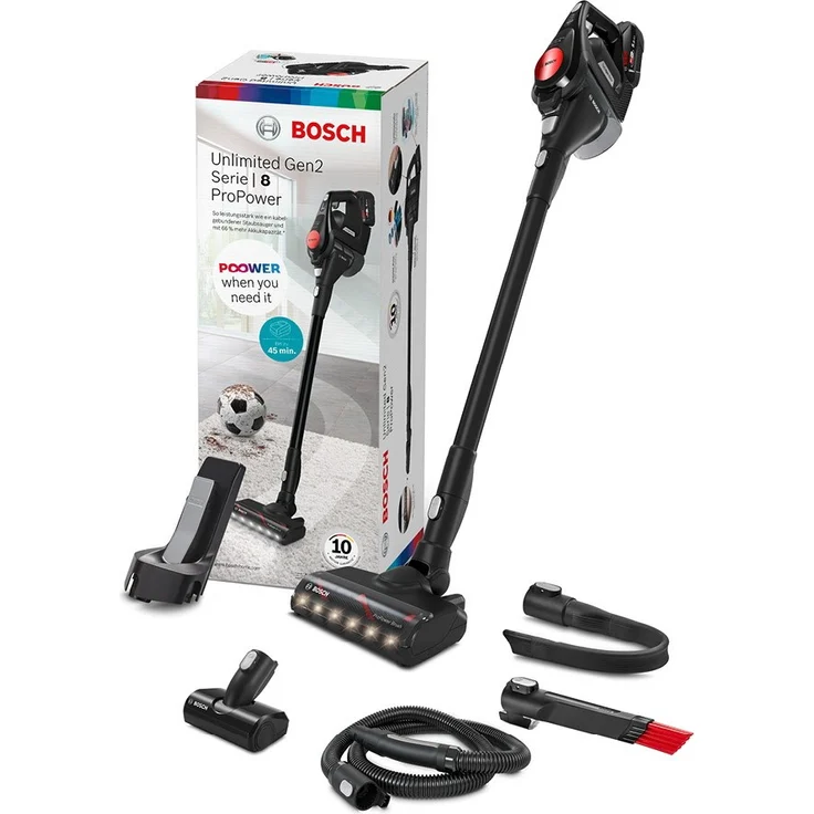 Bosch BKS821MPOW Unlimited Gen2 Serie 8 Handstaubsauger, 45 min Akkubetrieb, Akkuwechsel-Option, 3 Saugmodi, schwarz-rot – Bild 17