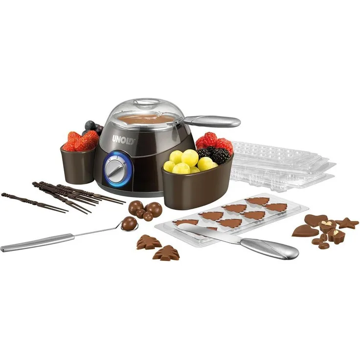 UNOLD CHOCOLATIER, Schmelztopf, Gießformen, Zubehör, 2 Heizstufen, Kuvertüre, 48667