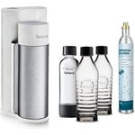 Sodapop Wassersprudler Harold, 2x Glaskaraffen, 1x PET Flasche, CO2 Zylinder 60 L, weiß, silber