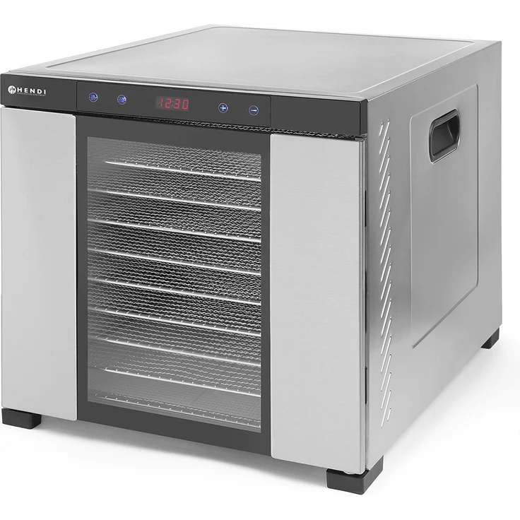 Hendi Profi Line 229026 Dörrautomat, Dehydrator, Dörrgerät, 10 Blechen, für Lebensmittel, Obst- Fleisch- Früchte-, Gemüse-, Fisch-, Kräutern Trockener, 230V, 1000W, 417x535xH430mm, Edelstahl – Bild 2