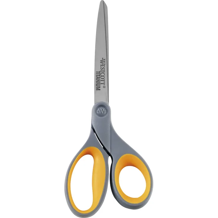 Westcott E-30493 00 Softgrip Schere, 11 cm Titan Nitrid Edelstahlklingen, grau-gelb, 23 cm