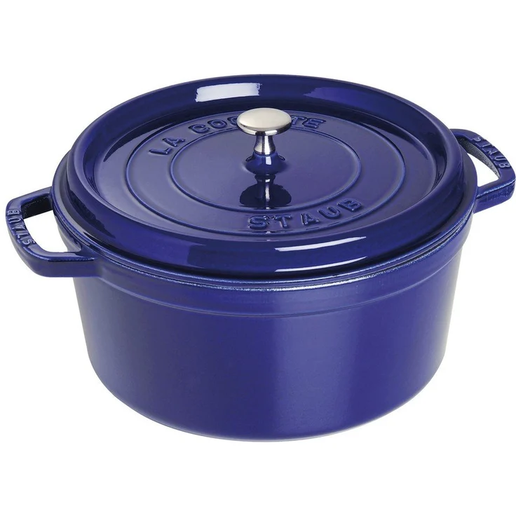 Staub 1102891 Cocotte-Bräter, rund mit Deckel 28 cm, 6,70 L, mit mattschwarzer lierung im Inneren des Topfes, dunkelblau – Bild 1