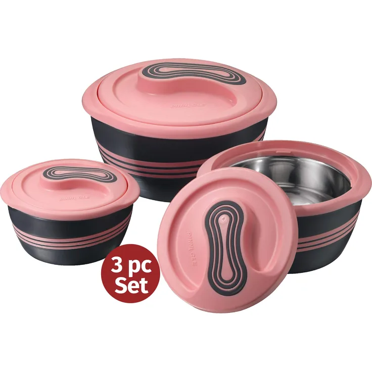 Pinnacle Servierschüssel für Salat , Suppenteller – Thermo-Schüssel mit Deckel – tolle Schüssel für Urlaub, Abendessen und Party ~ 3er Set ~ rose