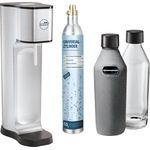 Sodapop Joy Prestige metal silver inklusive 2 Glaskaraffen 2 Neopren Bottle-Shirts und 1 CO2-Zylinder für 60L Sprudelwasser Soda Wasseraufbereiter Trinkwassersprudler