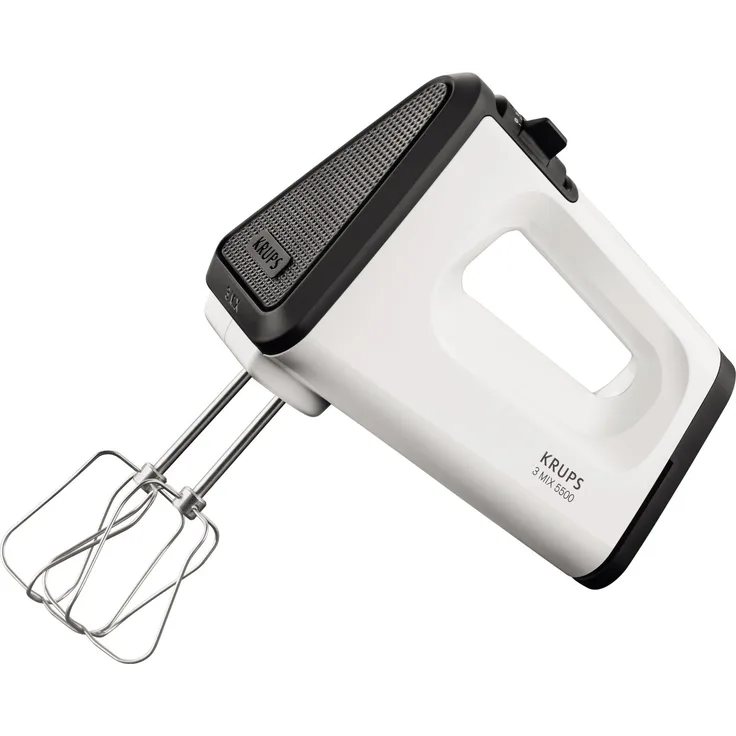 Krups 3 Mix 5500 GN5021 Handmixer mit Turbostufe | 500W | Turbo-Quirle | 5 Geschwindigkeiten | Schneebesen | Spiral-Kneter aus Edelstahl | erhältlich in den Farben weiß und schwarz