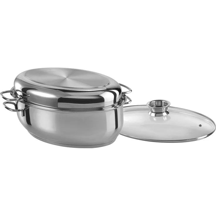 GSW 411318 Edelstahl Multibräter 3in1 oval 38cm, rostfrei 18-8, Glas, silber – Bild 1