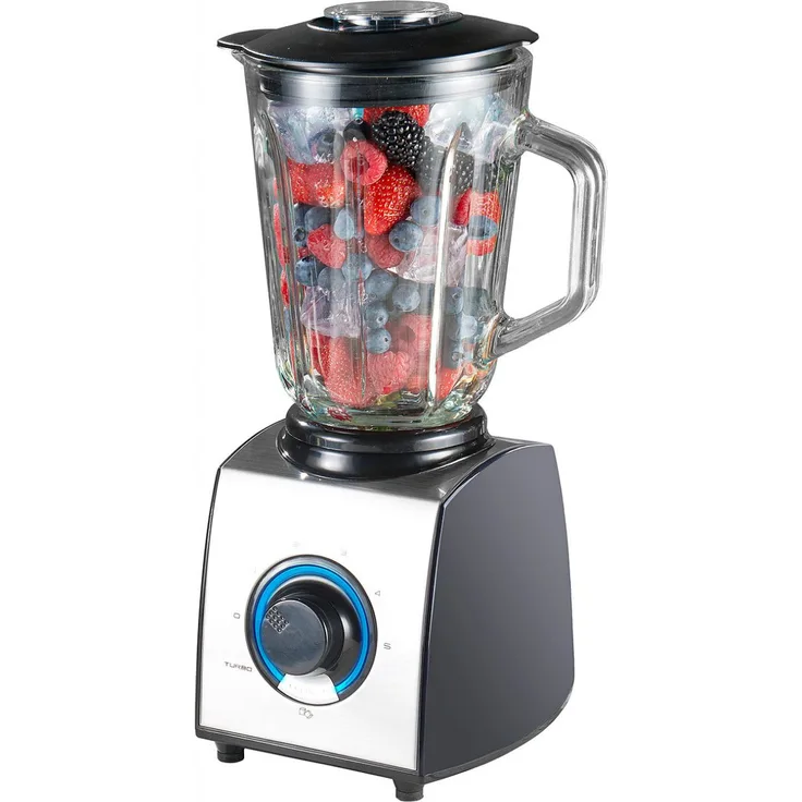 Rosenstein & Söhne Smoothie Maker, Glas-Standmixer, 600W, 1,5L, 6 Klingen, 7 Modi, Edelstahl, schwarz