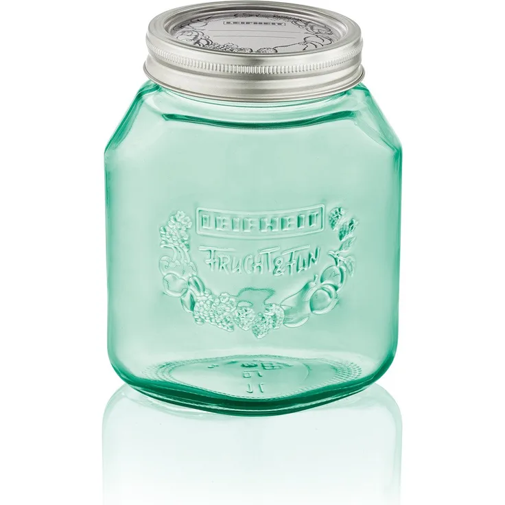 Leifheit Einmachglas 3er Set 1,0 L Jungle Green, Weckglas mit Deckel ideal für Eingemachtes und Selbstgemachtes, dekoratives Vorratsglas, spülmaschinengeeignet, Marmeladenglas, Einkochglas, rund, grün