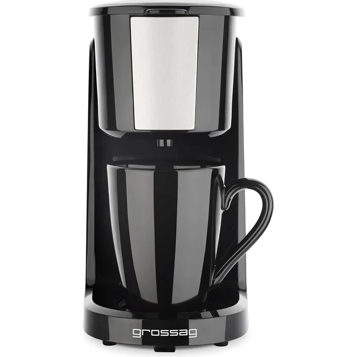 grossag Single-Kaffeemaschine KA 8.17 Schwarz-Edelstahl 1- Tassen Kaffeeautomat 150ml Permanent-Filter 380W