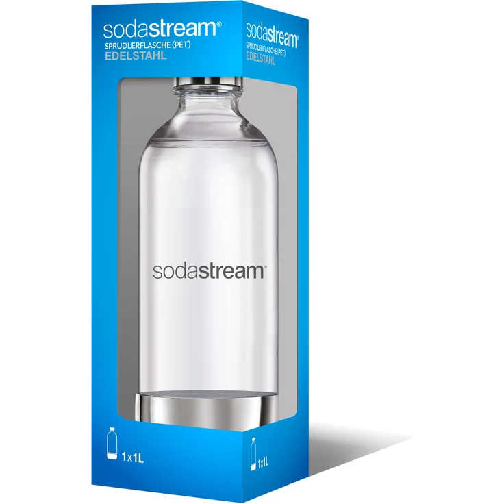 SodaStream hochwertige 1 Liter PET Flasche mit Edelstahl Boden und Deckel - universal einsetzbar in SodaStream Wasser-Sprudlern mit Kunststoff Flasche BPA-FREI - auch für KitchenAid geeignet – Bild 1