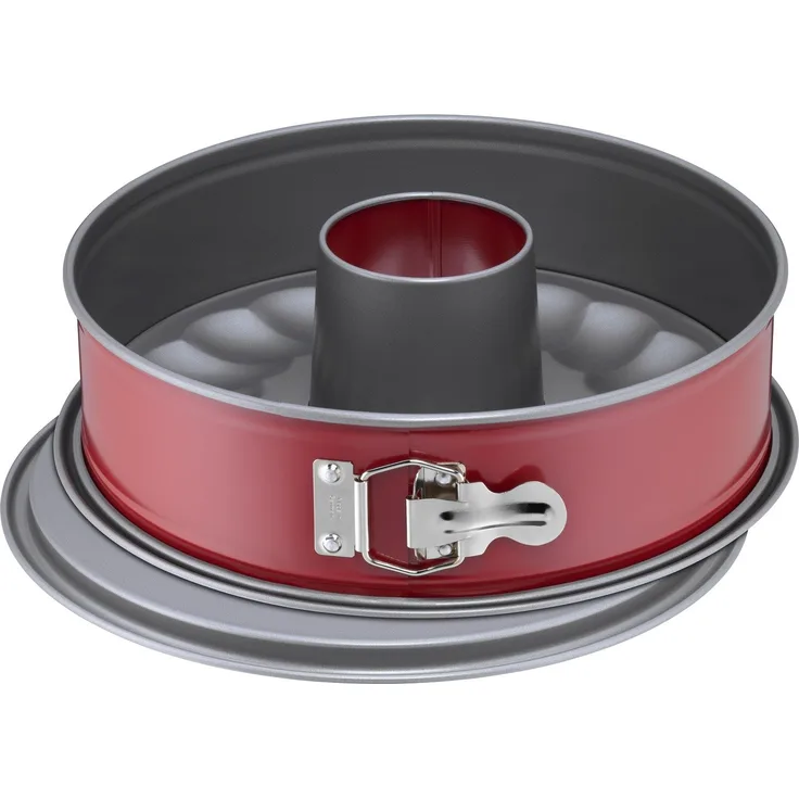 Kaiser Classic Plus Springform, mit Flach- und Rohrboden Durchmesser 28 cm, 2 Böden, runde Backform, auslaufsicher, antihaftbeschichtet, rot